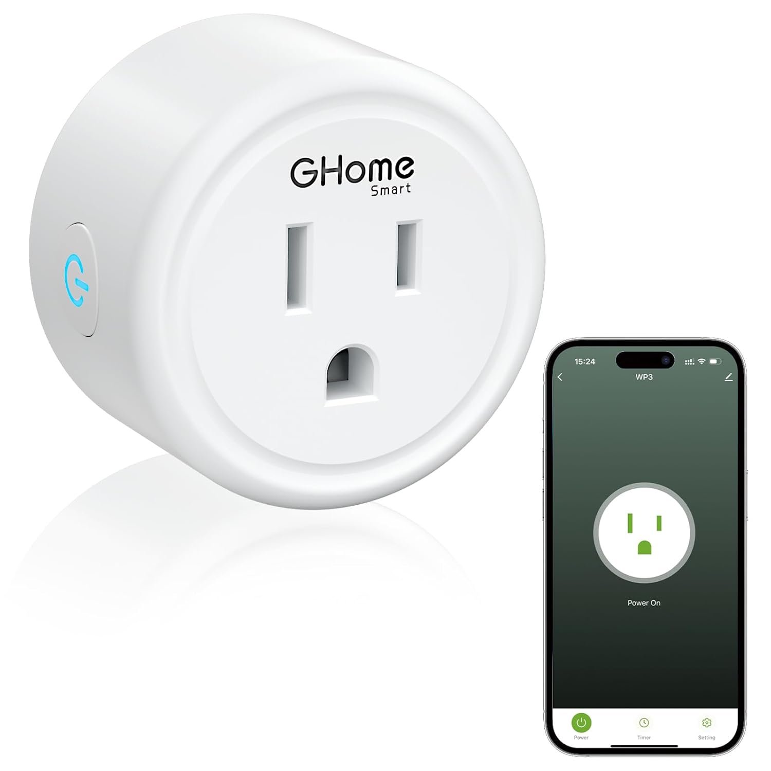GHome Smart Mini Wi-Fi Plug, Smart Home Wi-Fi Outlet Compatible with Alexa, Google Home & IFTTT, No Hub Required, UL Certified, 2.4G WiFi Only, 1 Count (Pack of 1), White