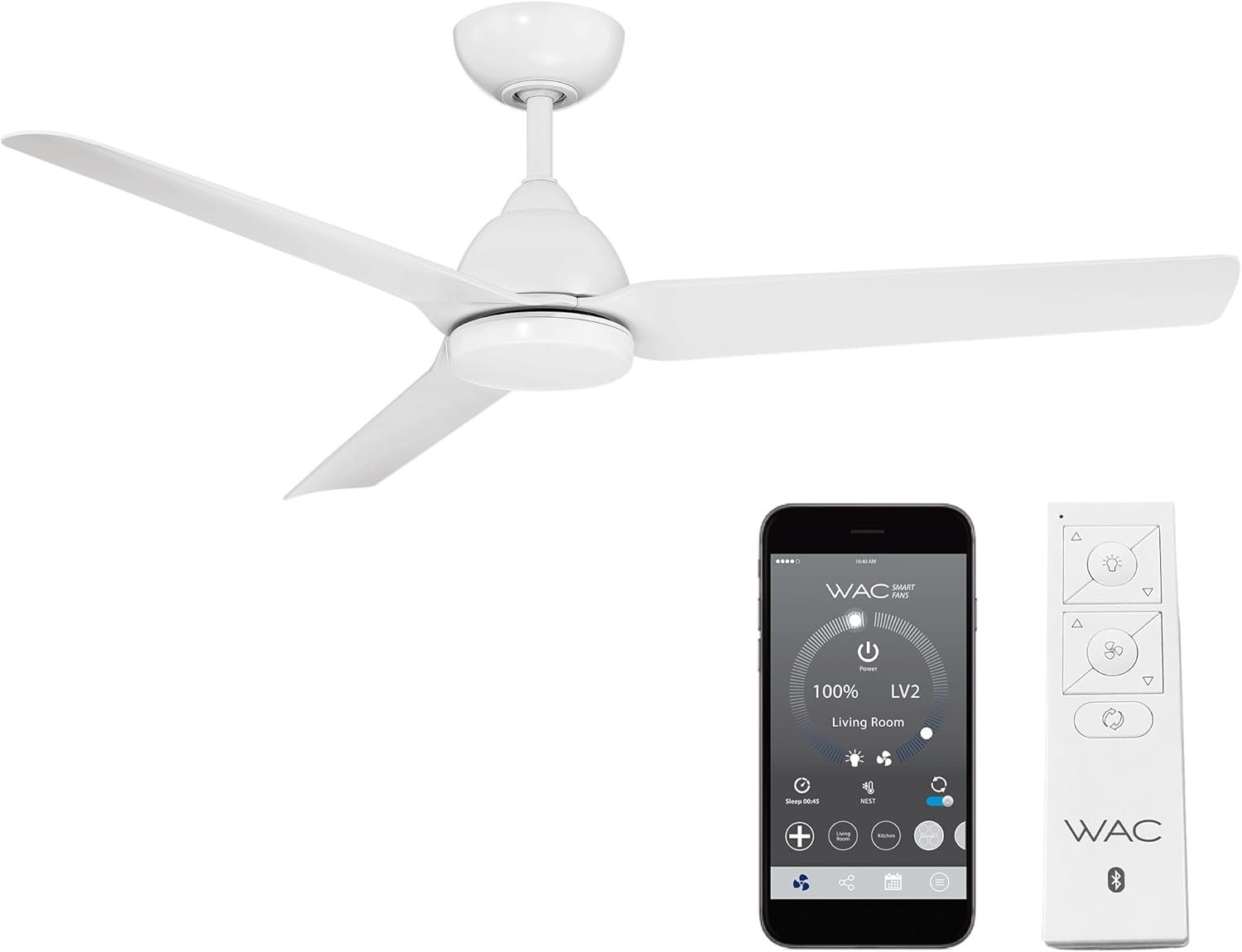 Mocha Indoor/Outdoor 3-Blade Smart Compatible Ceiling Fan 54in Matte White with Remote Control and Wall Cradle. Works with iOS/Android, Alexa, Google Assistant, Samsung SmartThings, and Ecobee.
