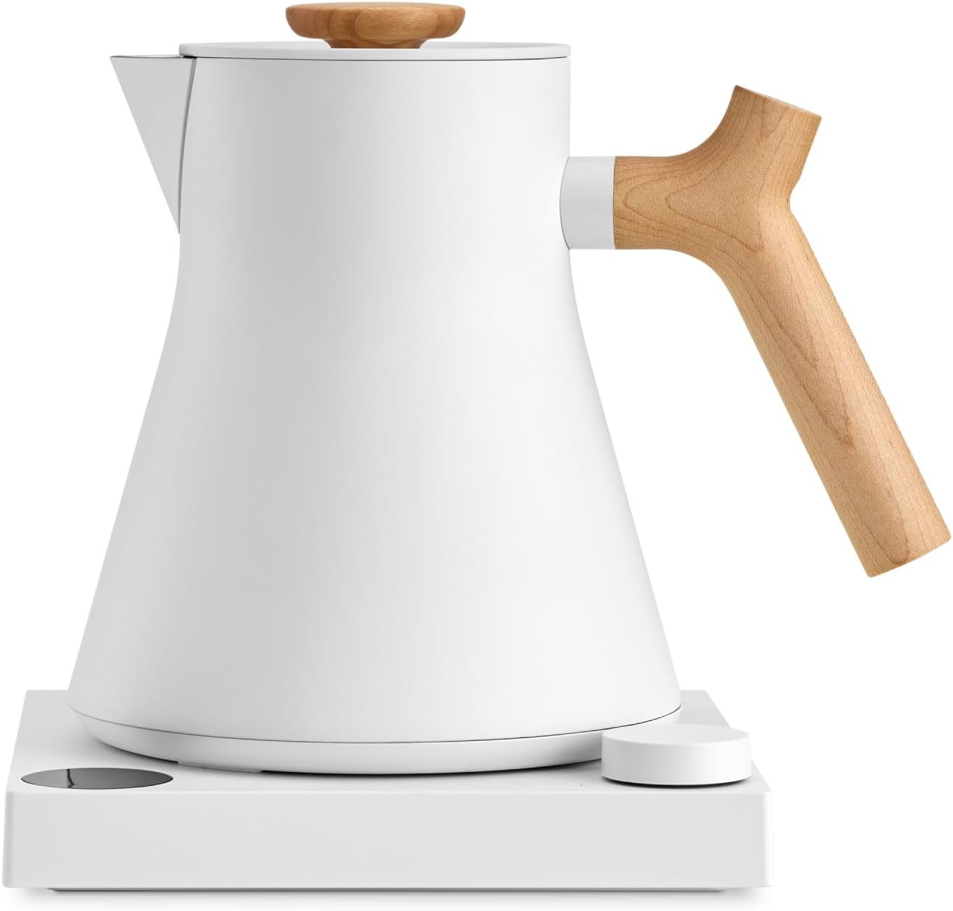 Fellow Corvo EKG Pro Electric Tea Kettle – Quick Heating, Precise Temperature Control Electric Kettle, Scheduling, Built-in Brew Timer for Boiling Water – Matte White with Maple Handle – 0.9 Liter