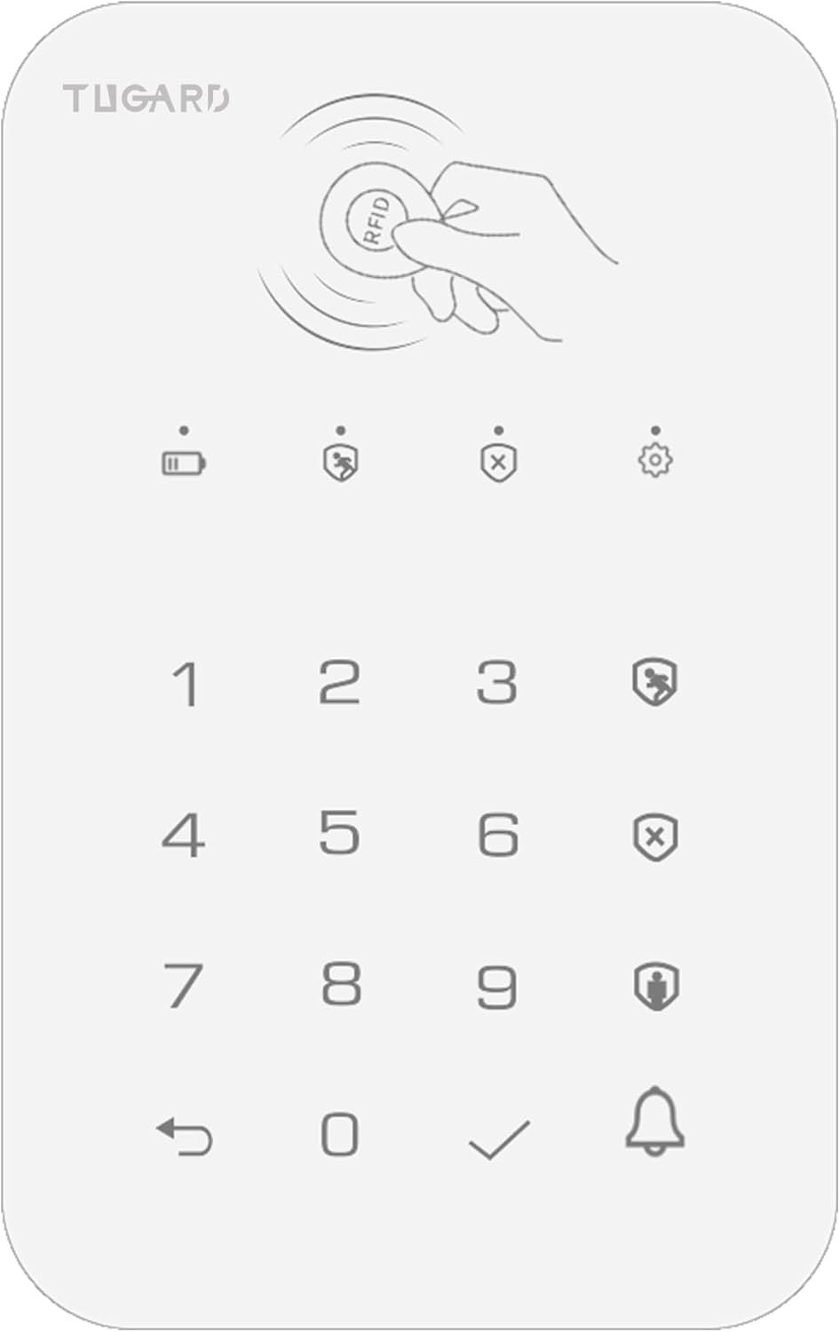 Keyboard for WiFi GSM Burglar Alarm System,Smart Home Alarm System Base Wireless 12 Pieces-kit,DIY Alarm System,Remote,Keypad,Compatible with Alexa,for House,Villa Apartment Security,White