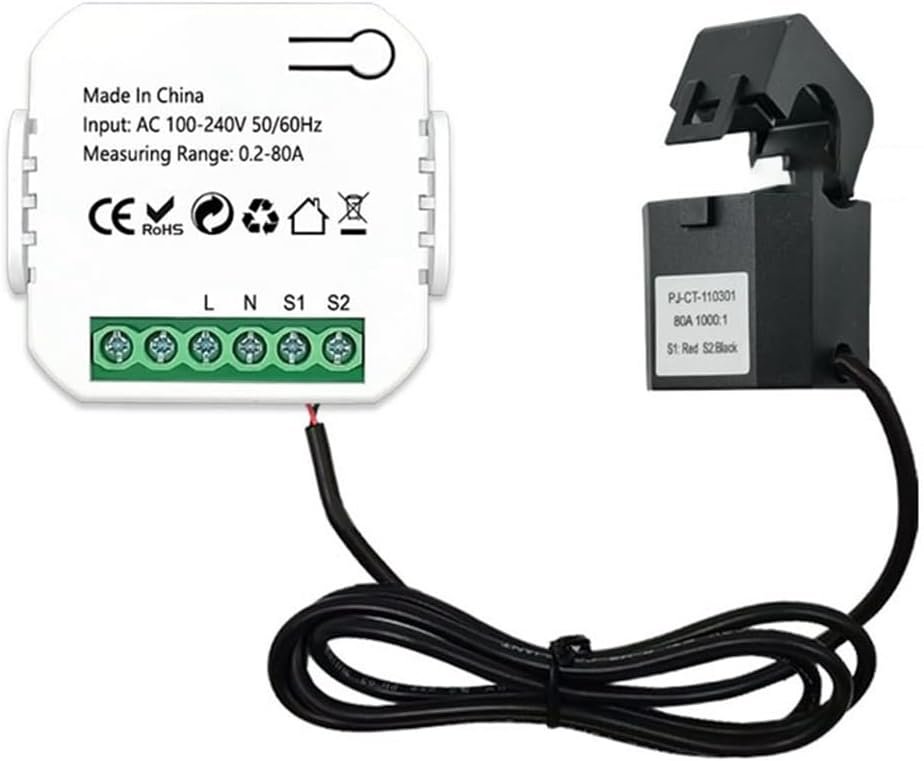 Tuya Smart ZigBee Energy Meter 80A with Clamp App Monitor KWh Voltage Current Power Consumption 110V 240V, White