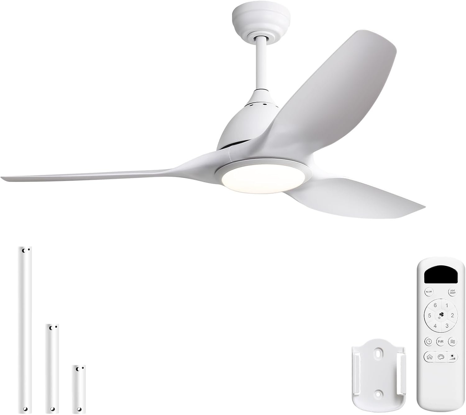 Sofucor 52 Inch Outdoor Ceiling Fans with Lights, Modern Ceiling Fan with 3 Plastic Blade, Quiet, Dimmable, High 7000CFM 6-Speed 3-Timer Reversible DC Motor, for Bedroom Living Room, ETL, White