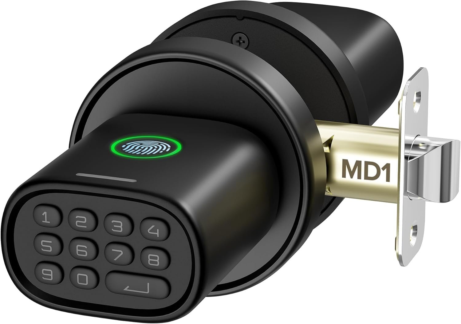 ThorBolt Fingerprint Door Knob, Keyless Door Knob with Keypad Biometric Electronic Thumbprint, Auto-Lock for Interior Doors for Bedroom, Home, Office, Garage, 4xAA Alkaline (NOT Included), MD1 Black