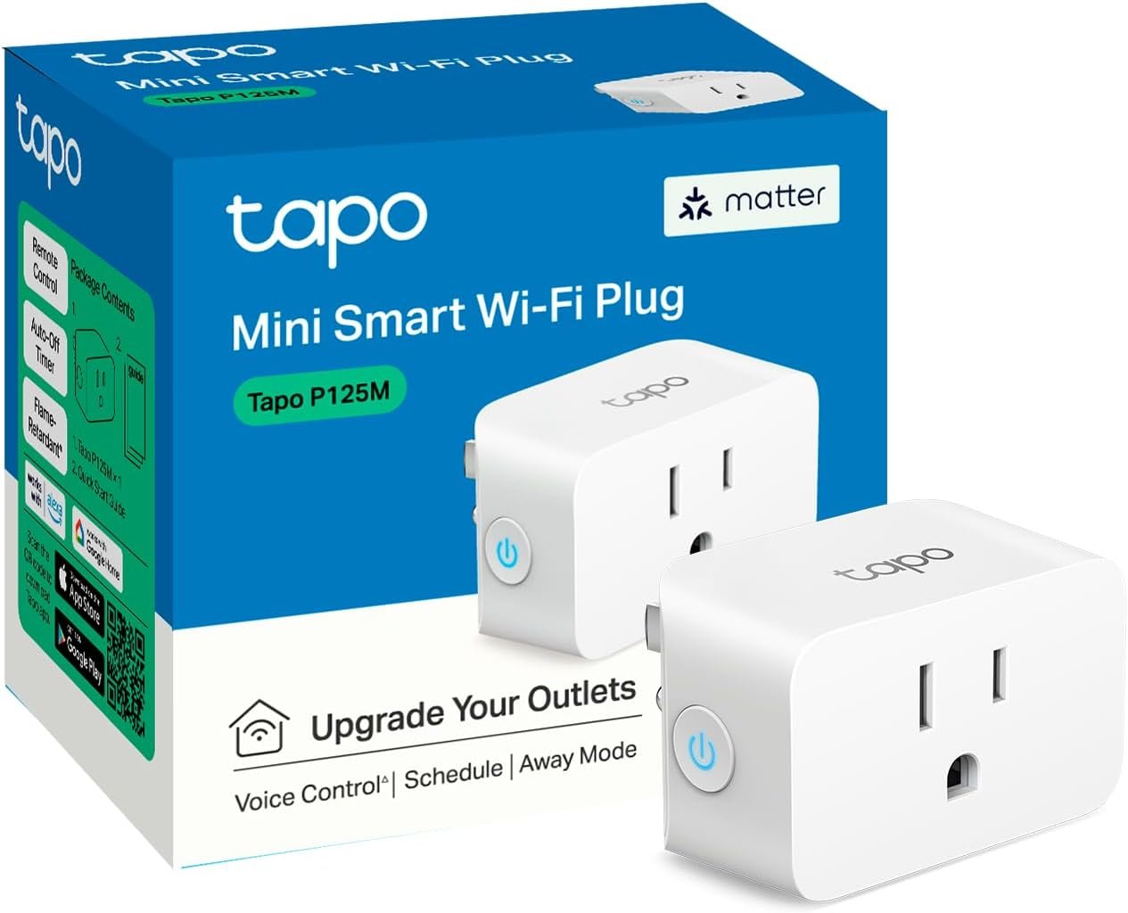 TP-Link Tapo Matter Compatible Smart Plug Mini, Compact Design, 15A/1800W Max, Super Easy Setup, Works with Apple Home, Alexa & Google Home, UL Certified, 2.4G Wi-Fi Only, White, Tapo P125M