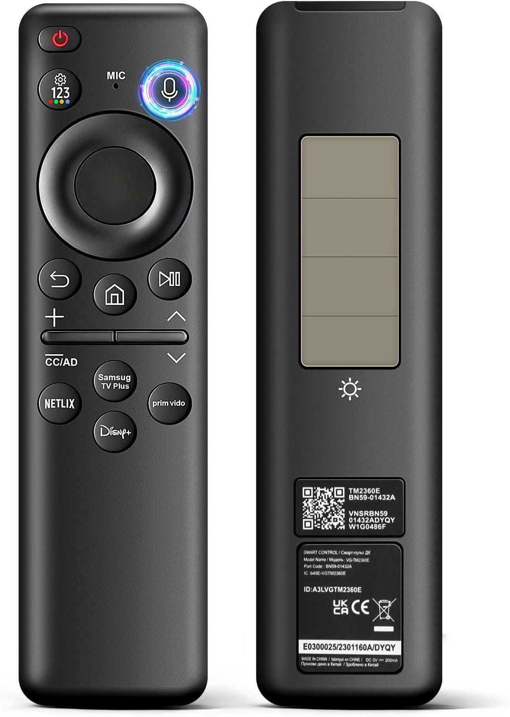 BN59-01432A TM2360E Rechargeable Voice Remote for Samsung Smart TVs, Replacement for All 2021–2025 Samsung TV Remote Control with Solar Charging and Voice Search