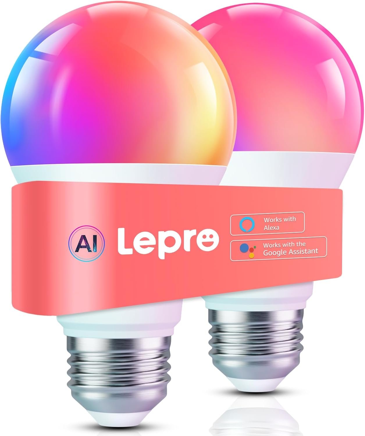 Lepro B1 AI Smart Light Bulbs – WiFi & Bluetooth RGBWW Color Changing LED Bulb Works with Alexa & Google Assistant, Personalized Al Lighting Designer, AI Voice Control, Music Sync, 2.4GHz Only, 2 Pack