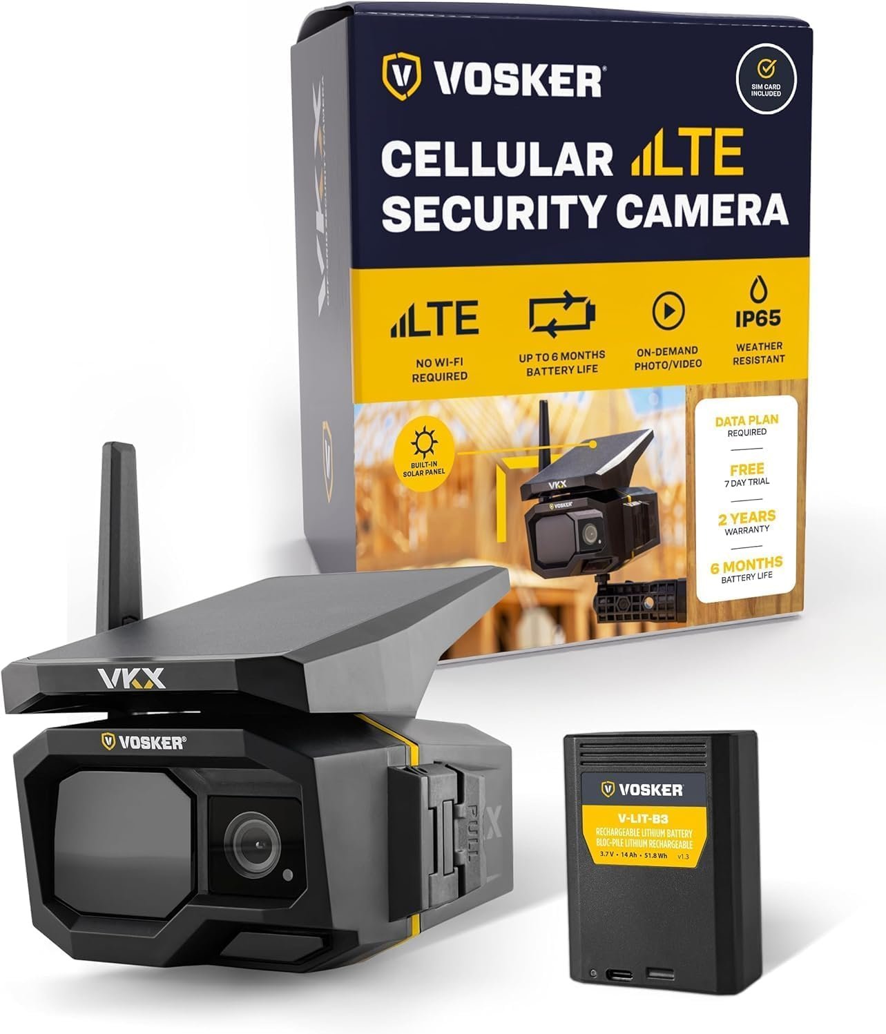 Vosker VKX Solar Powered 4G-LTE Outdoor Cellular Security Camera – No WiFi Needed, Motion Activated, Night Vision, SIM Card Included, On-Demand Mode – 15s Video Clips, IP65 Weather-Resistant