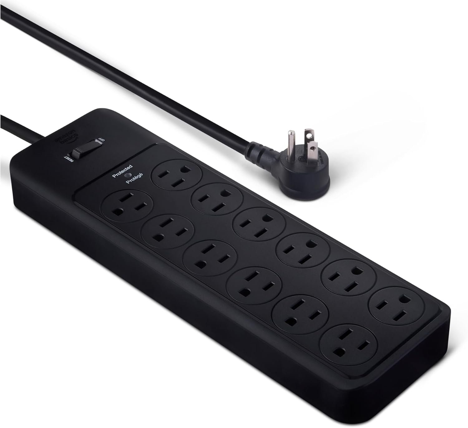 Amazon Basics Surge Protector Power Strip, 12-Outlet, 4000 Joules, 8ft Extension Cord, Rectangle, for Home, Office, Gaming Room, Black