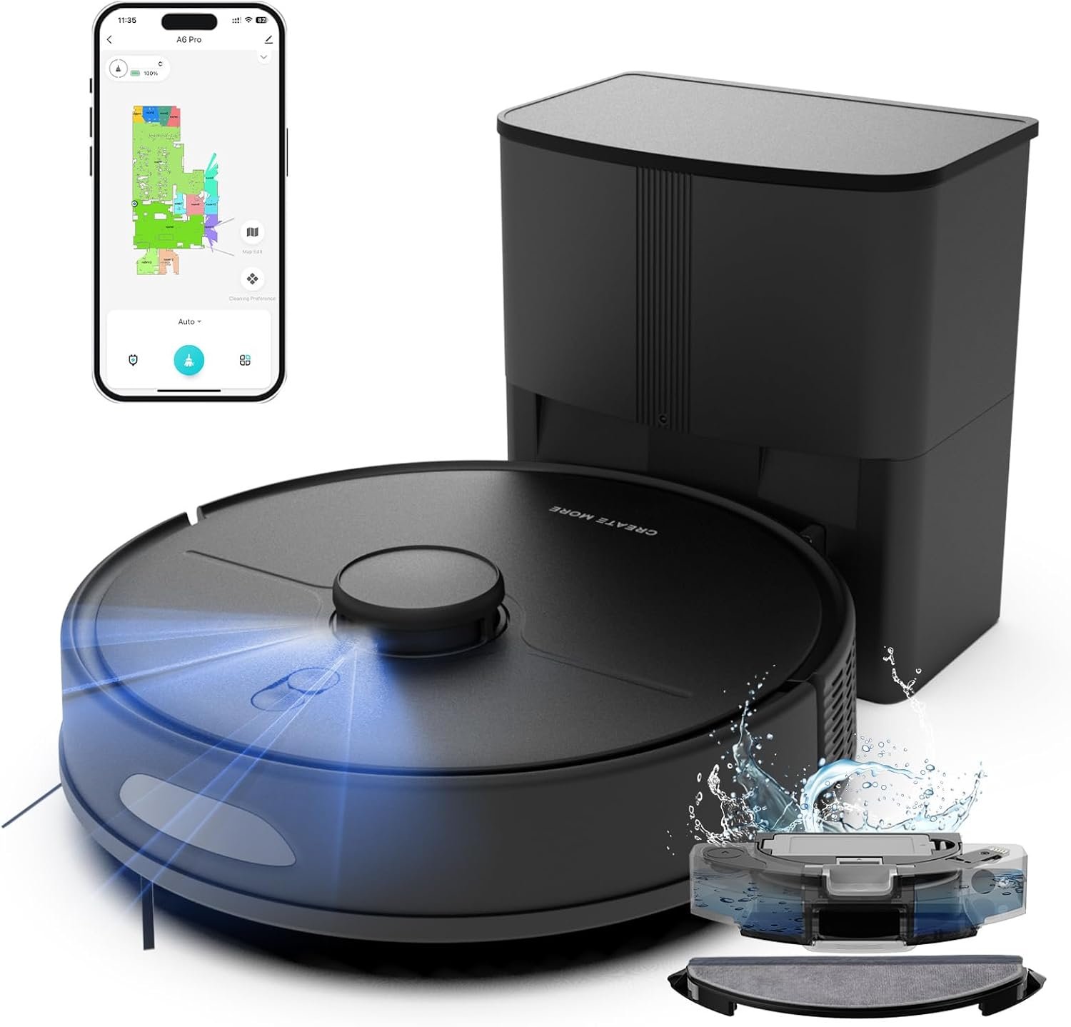 Robot Vacuum and Mop, Robot Vacuum Self Emptying with 5000Pa Suction, 3-in-1 LiDAR Navigation, Home Mapping, No-Go Zones, Up to 90 Days Hands Free Cleaning, Wi-Fi/App/Alexa, Hard Floors, Carpet