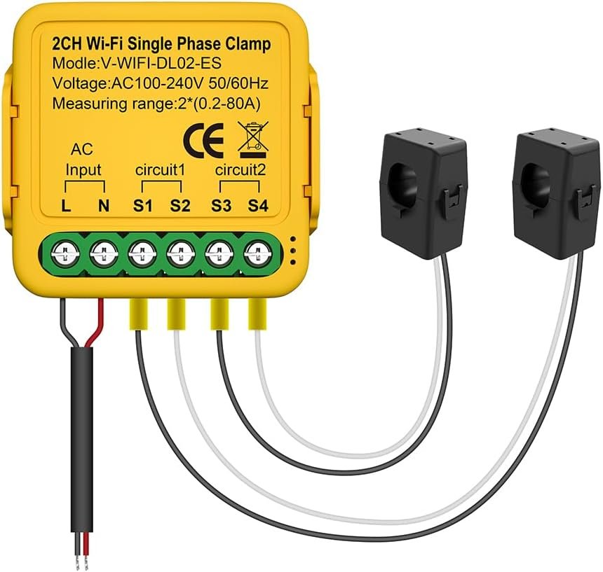 Matybobe Tuya WiFi Smart Home Energy Monitor 2.4GHZ Smart Energy Meter Single Phase Consumption Monitor 80A Solar Current Transformer Clamp Power Consumption Monitor Electricity Statistics AC 100-240V