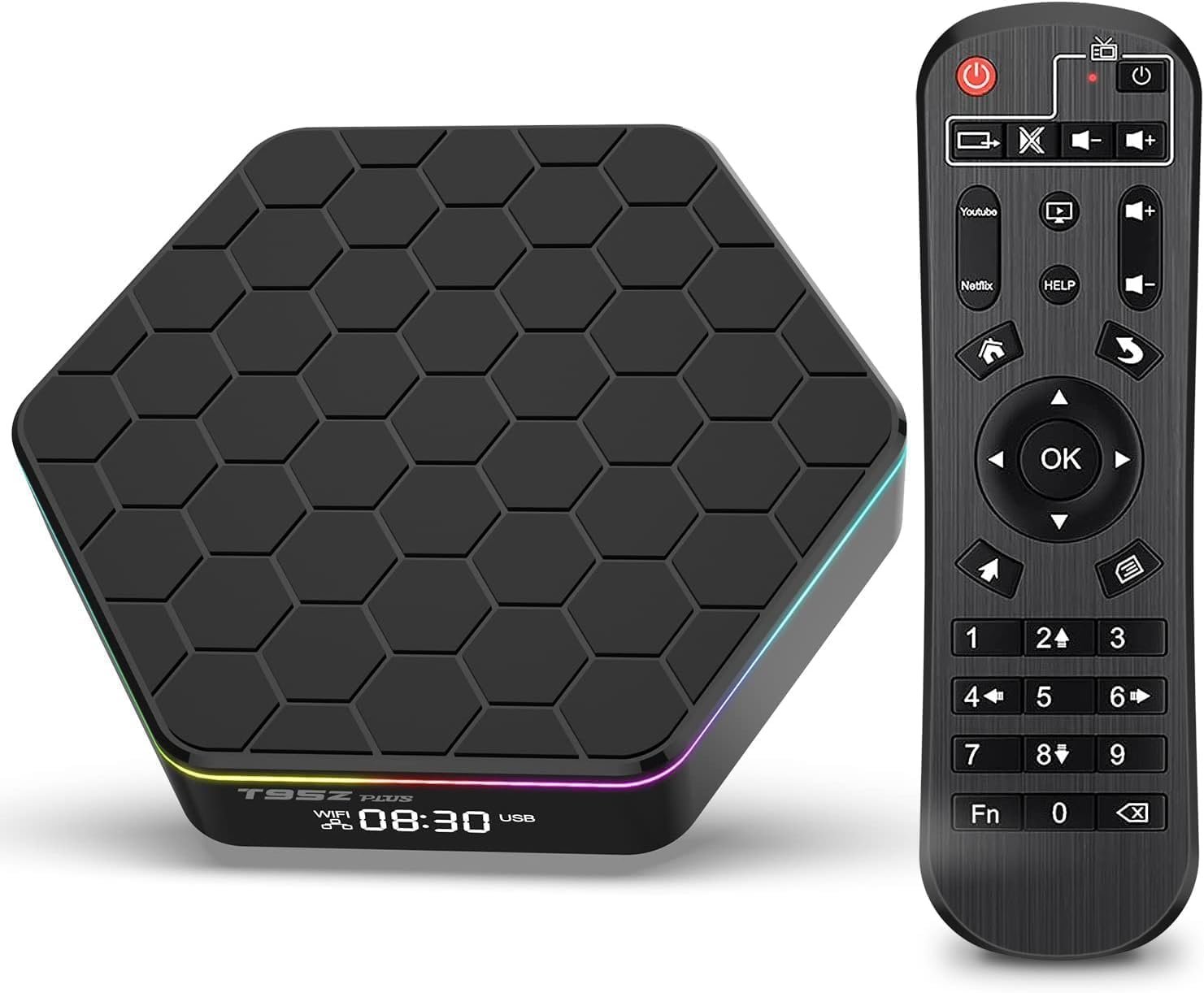 T95Z Android TV Box 2025, 6k/3D HD Tv Box H618 Quadcore 4GB RAM 32GB ROM 2.4G/5.0G Dual WiFi & BT 5.0, Android 12.0 Box Support Multi-Lingual with LAN Ethernet 100M for Movie Game etc.
