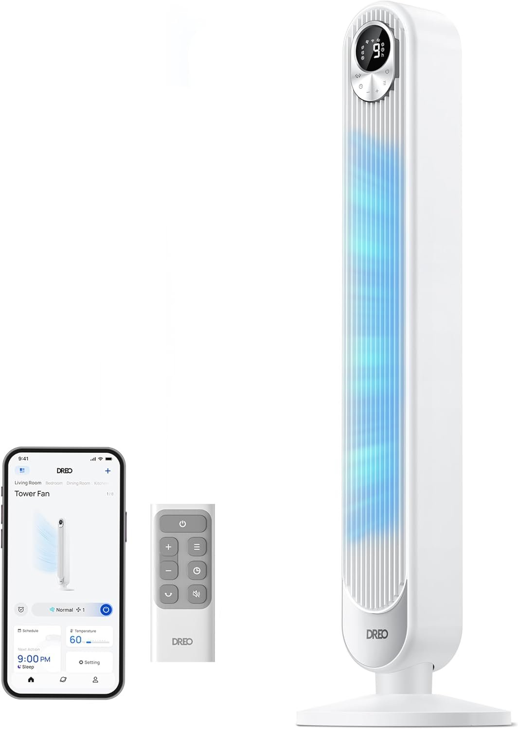 Dreo Smart Tower Fan for Bedroom, Floor Standing Bladeless Oscillating Fan with Remote, 9 Speeds, 4 Modes, 12H Timer, for Indoor Bedroom Home Office, WiFi Voice Control, Cruiser TF518S
