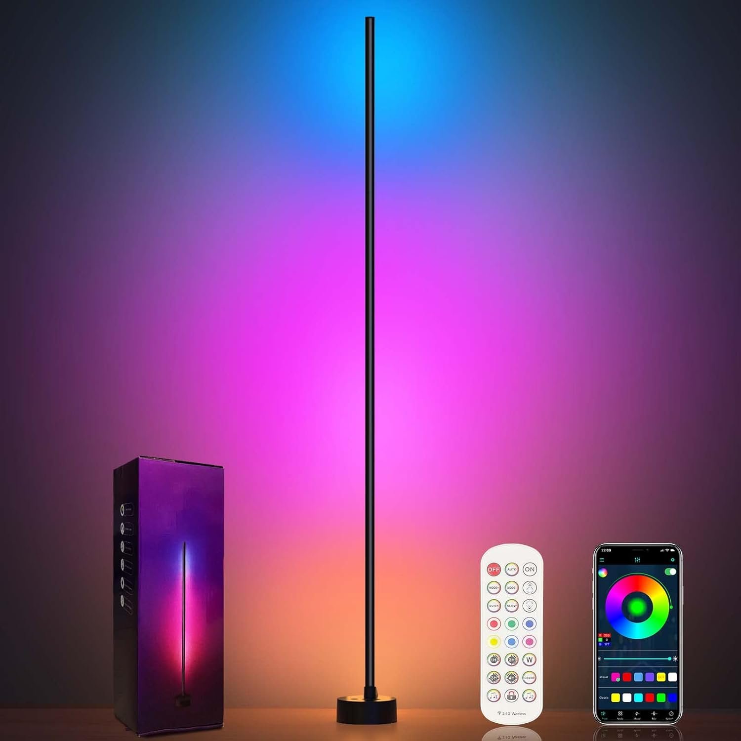 Miortior Corner Floor Lamp – Smart RGB LED Corner Lamp with App and Remote Control, 16 Million Colors & 68+ Scene, Music Sync, Timer Setting – Ideal for Living Rooms, Bedrooms, and Gaming Rooms