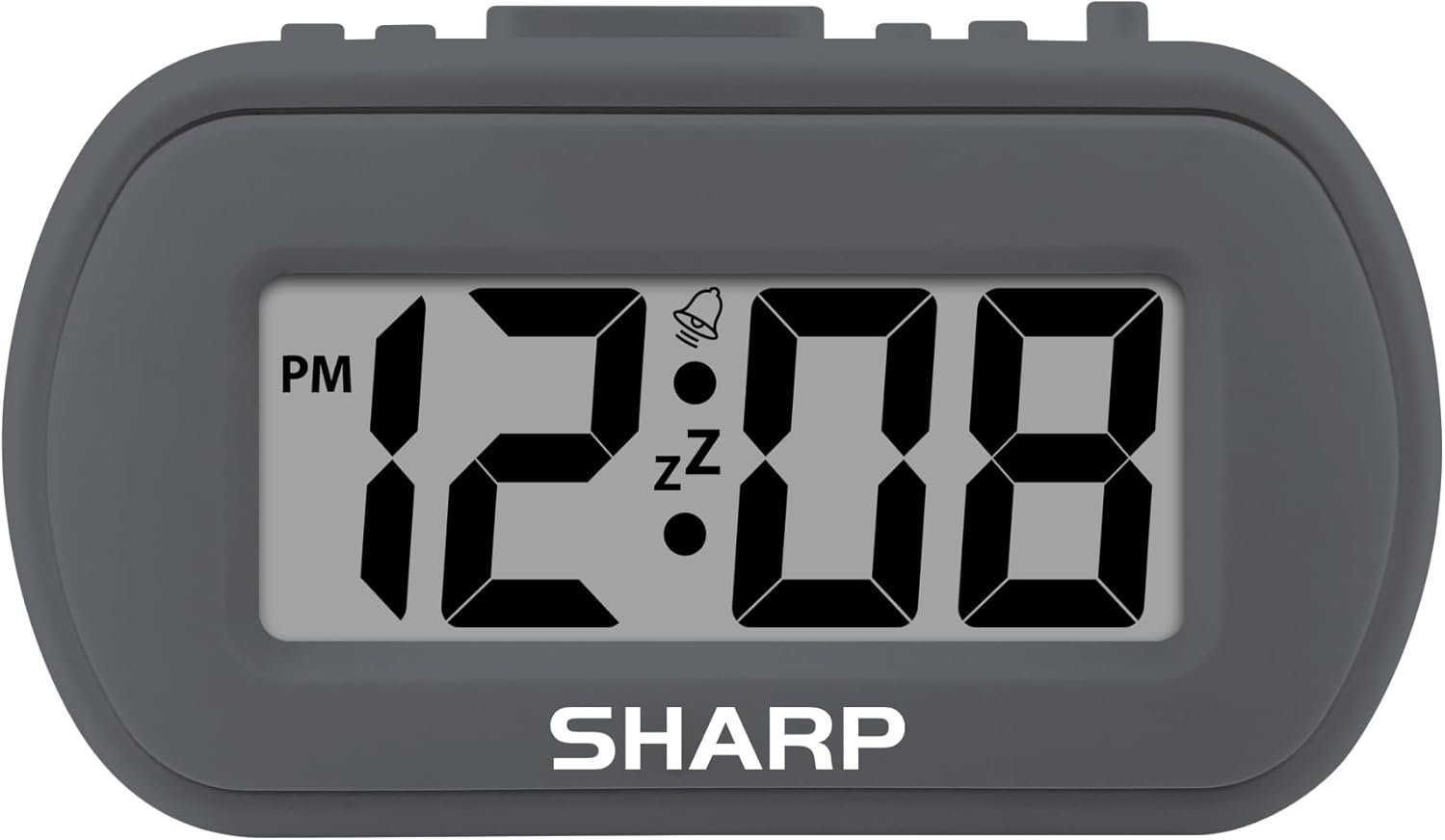 Sharp Digital Alarm Clock – Tactile Plastic Case with Soft Rubberized Finish – Battery Operated – Blue Backlight on Demand – Ascending Alarm – Easy to Use – Charcoal Black