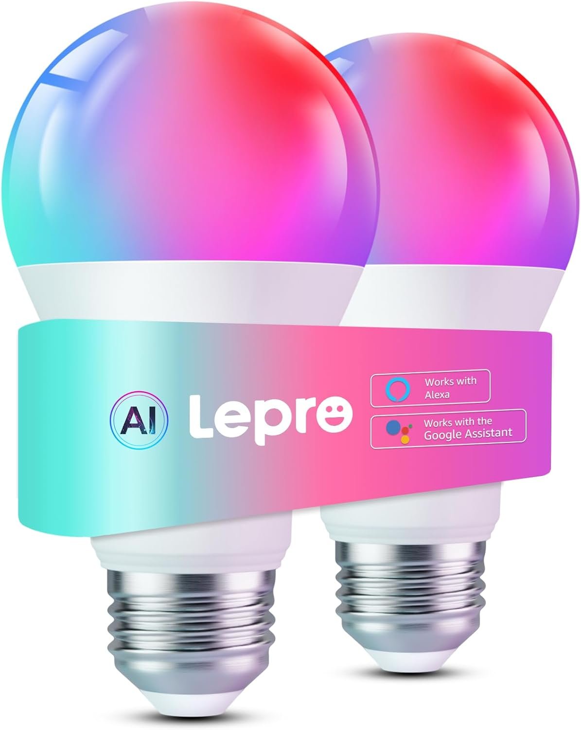Lepro B2 AI Smart Light Bulbs – 1100LM WiFi & Bluetooth RGBWW Color Changing LED Bulb, Works with Alexa & Google Assistant, Personalized Al Lighting Designer, AI Voice Control, 2.4GHz Only, 2 Pack