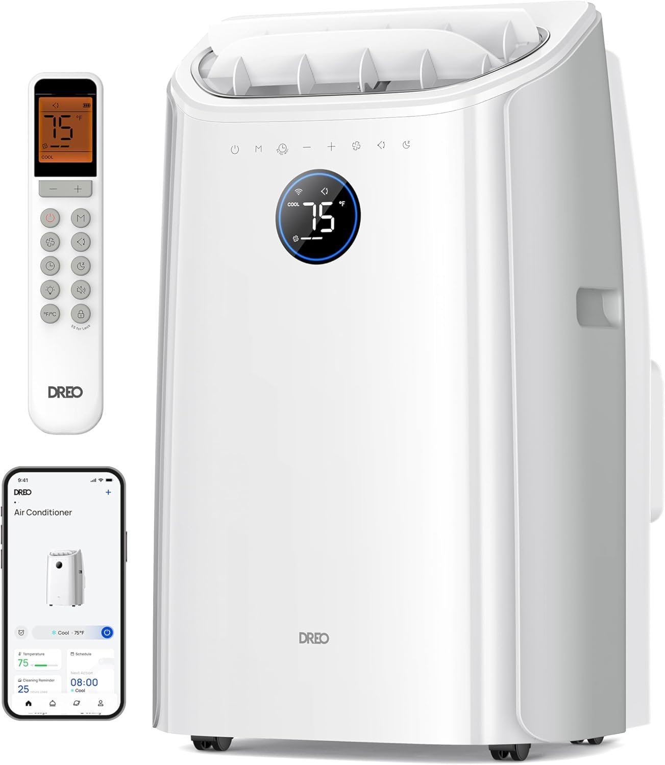 DREO Portable Air Conditioners, 12000 BTU ASHRAE (8000 BTU DOE) Smart AC Unit for Room with Drainage-free Cooling, APP/Voice/Remote, Fan & Dehumidifier, Quiet Standing AC for Bedroom, AC515S New