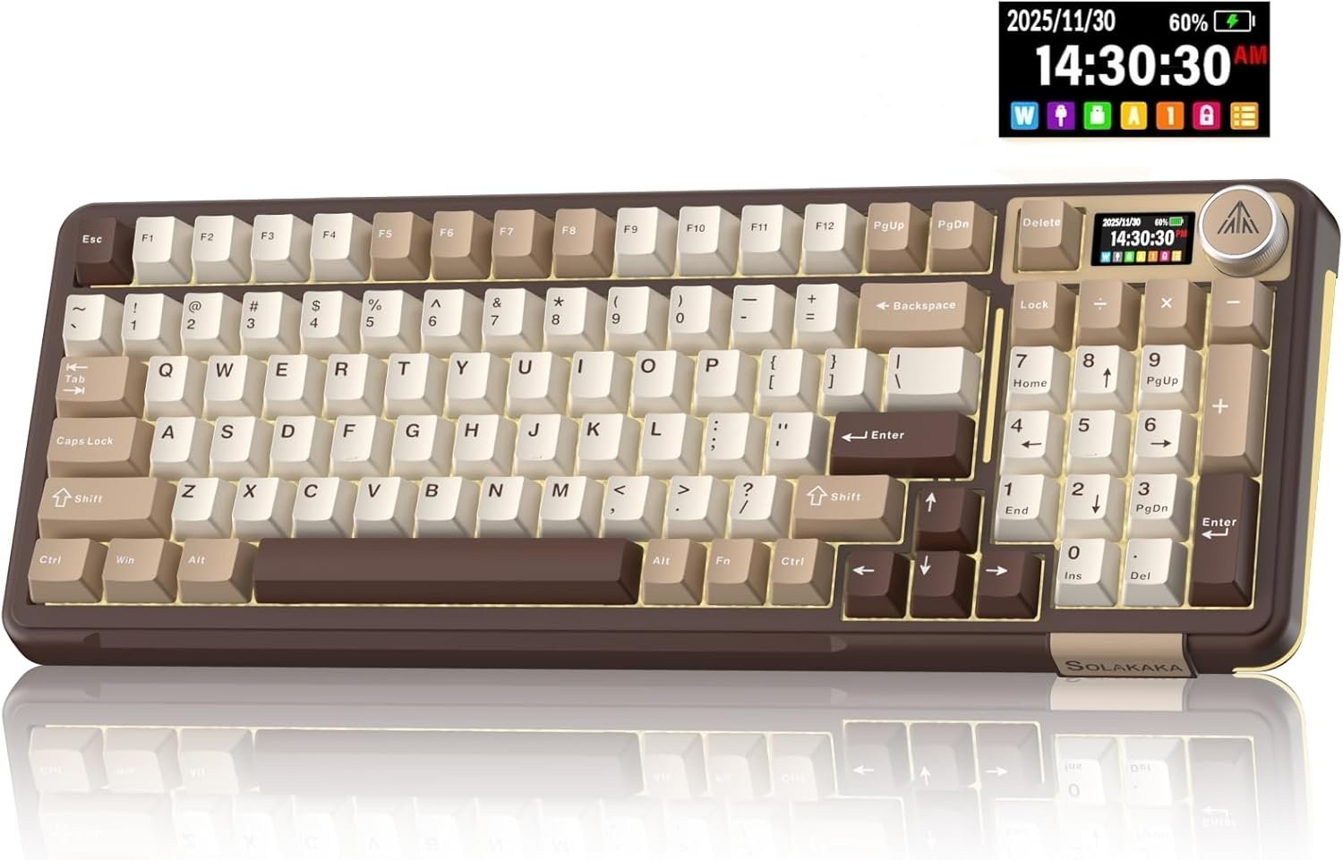 SOLAKAKA A75 75% Wireless Mechanical Keyboard, Hot Swappable Gaming Keyboard with Multifunction Knob & RGB, Gasket Mounted Creamy Keyboard, PBT Keycaps, Compact Layout for Win/Mac/PC