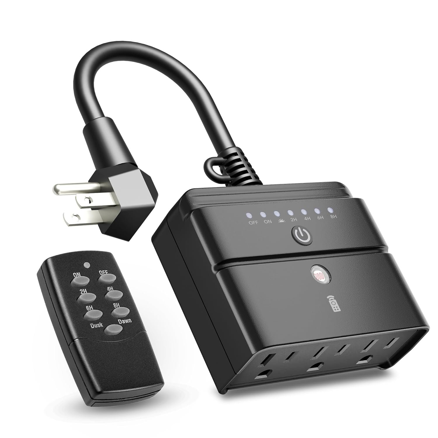 BN-LINK Outdoor Timer Outlet, Dusk-to-Dawn & Remote Control (100ft) – Waterproof 3-Grounded Outlets, 15A ETL Listed for Outdoor String Lights & Appliances