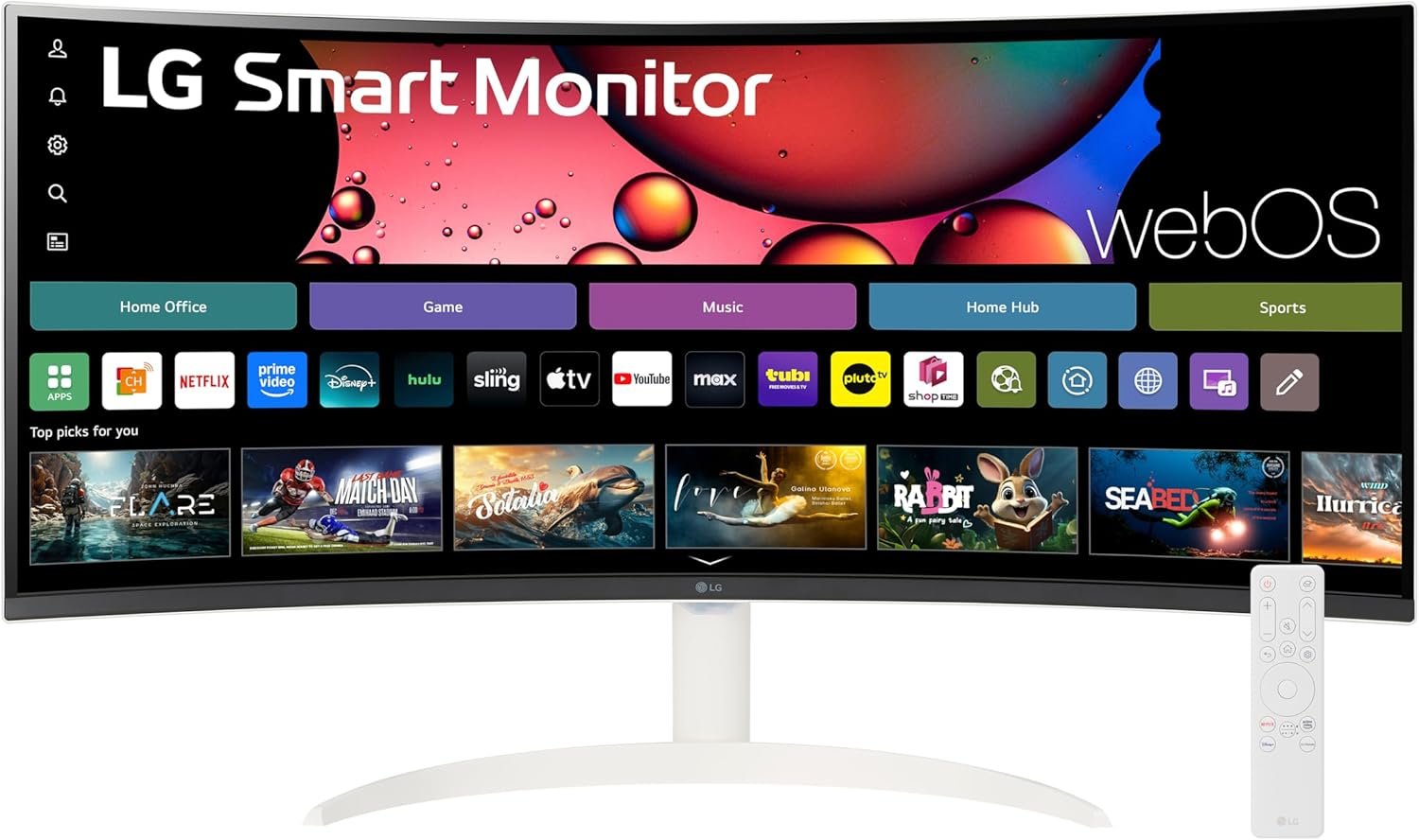 LG 34SR60QC-W 34-inch QHD (3440×1440) Curved Smart Monitor with Streaming, UltraWide Screen, webOS, HDR10, 100Hz, Built-in Speaker, AirPlay2, Screen Share, Bluetooth, ThinQ App, White