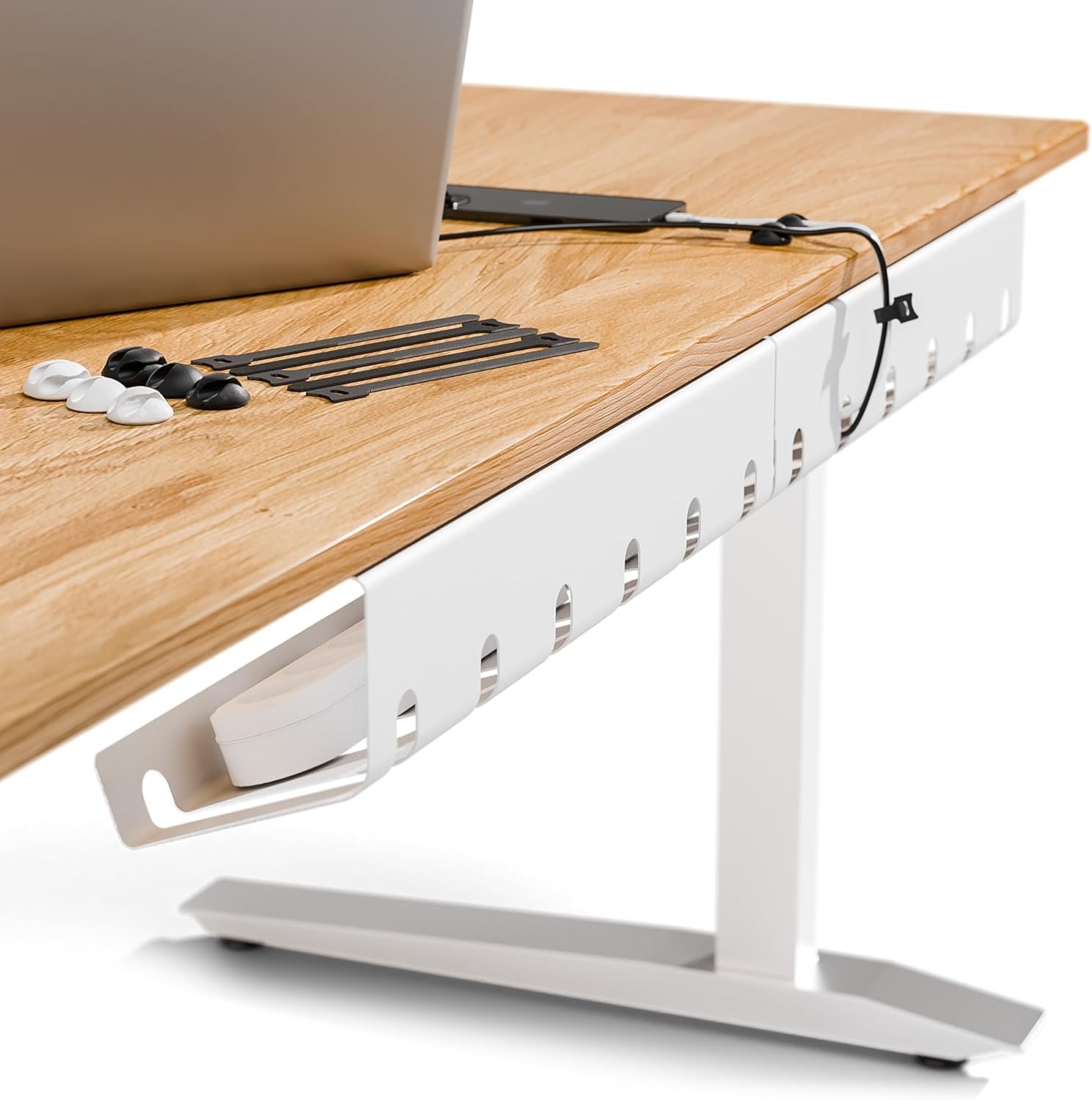 PAMO Cable Management Under Desk for Easy mounting Under-Table I Set of 2 – with 10X Cable Ties I Desk Organizer for Office/Home Office Table Thoughtful Cable Tray Holder