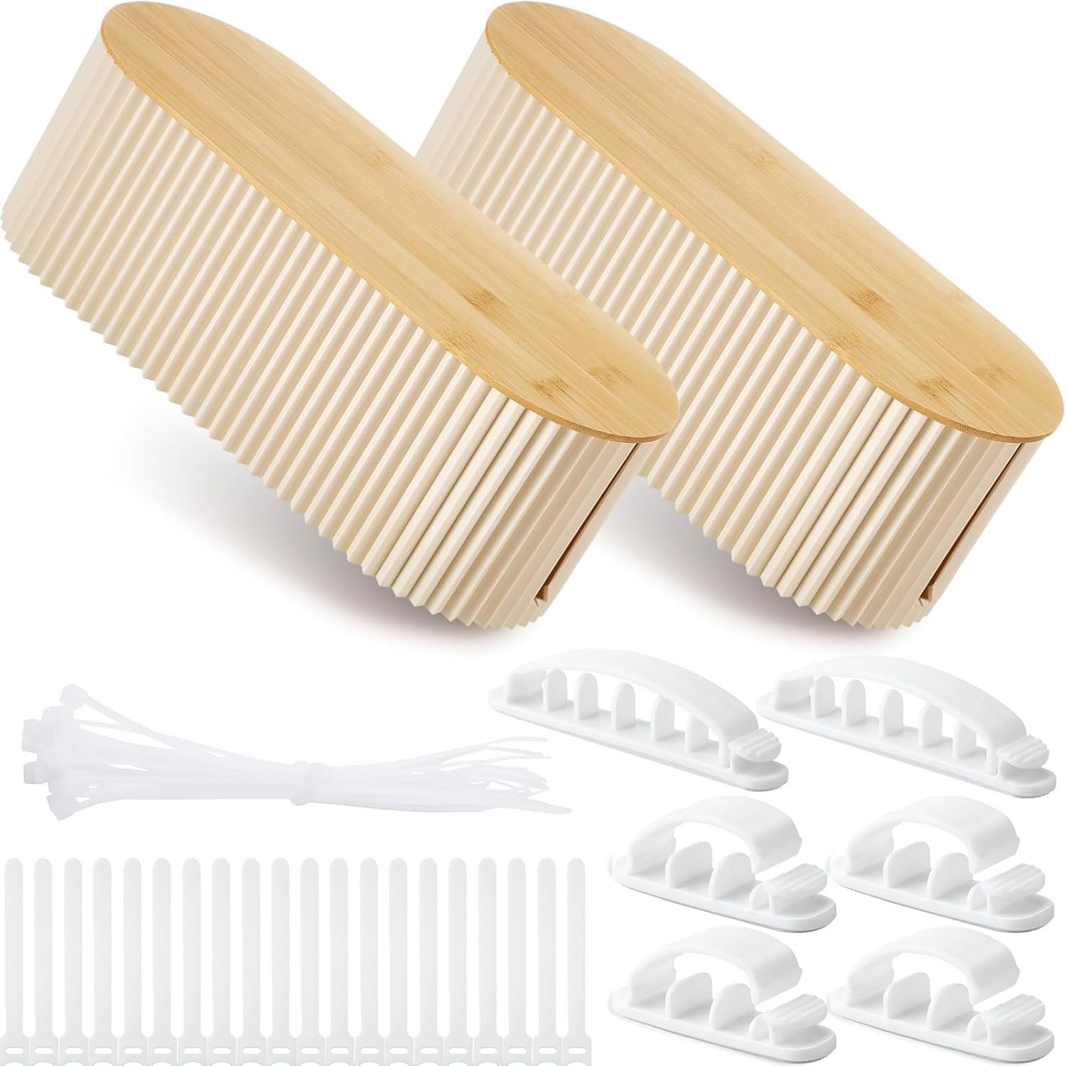 Marsui 2 Pcs Beige Cable Management Organizer Box for Hiding Wires, Home Office Desk Floor Cord Organizer, 11.8 x 5.1 x 4.3 Inch Cord Strip Protect Holder Wire Storage