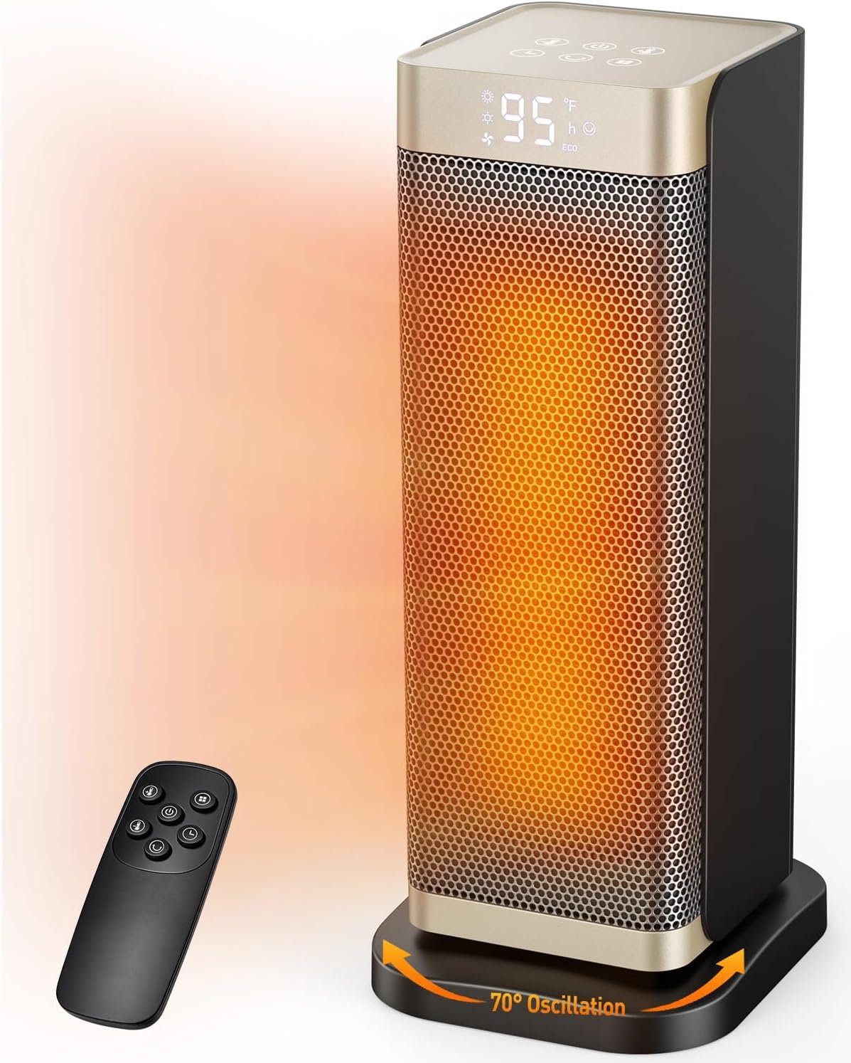 Space Heaters for Indoor Use, 1500W Electric Heater with Thermostat, 70° Oscillation, Remote Control, 3 Modes, 12H Timer, Portable Heater for Bedroom, Office, Home