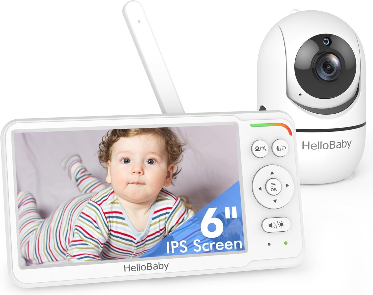 HelloBaby Baby Monitor 6″ World First IPS Screen 30H Battery, Secure No WiFi, Pan Tilt Video Camera with Night Vision, VOX, 2-Way Talk, 1000ft, Portable Video Audio Monitor Ideal for Mom, Elderly, Pet