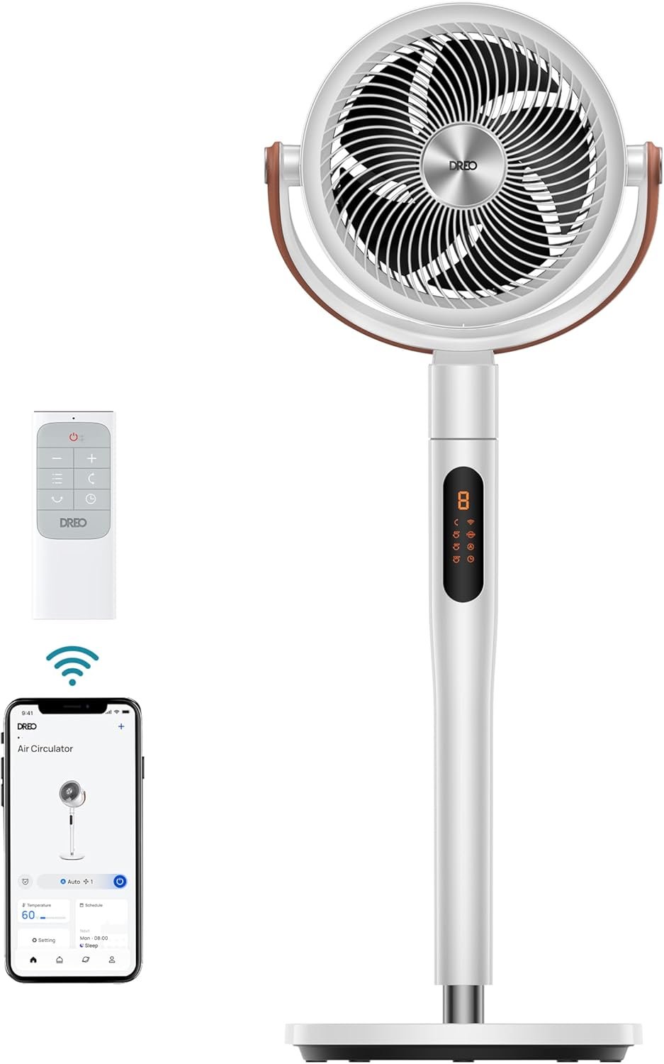 Dreo Fan for Bedroom, 100ft Standing Fans for Home, 120°+105° Smart Oscillating Pedestal Fans with Wi-Fi/Voice Control, DC Motor, 43” Quiet Fan, 6 Modes, 8 Speeds, Adjustable Height, PolyFan 513S