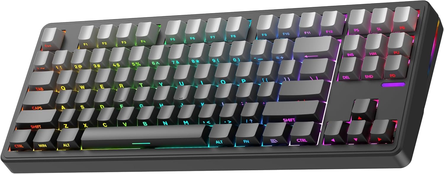 Elecfox Linky 87 PRO Wireless Mechanical Keyboard,Tri-Mode BT5.0/2.4GHz/USB-C Hot Swappable Custom Keyboard, Linear Switches,RGB Backlit Computer Gaming Keyboards for PC/Tablet/PS/Xbox (BlackLinky 87)