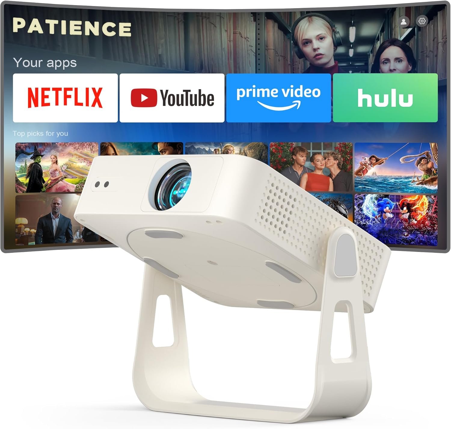 [Officially-Licensed App & Auto Focus]Smart Mini Projector with WiFi and Bluetooth, XuanPad 4K Support Movie Projector, Portable Native 1080P Outdoor Projector with 360° Stand