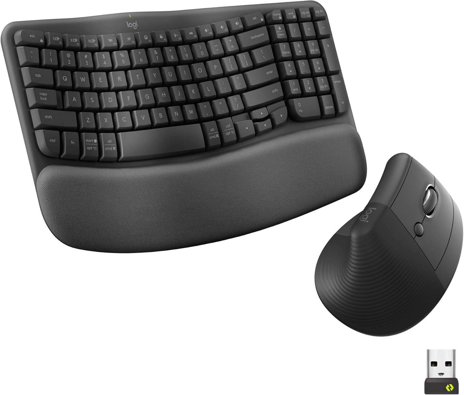 Logitech Wave Keys & Lift Vertical Mouse – Ergonomic Wireless Keyboard and Mouse Combo – with Cushioned Palm Rest, Easy-Switch, Bluetooth, for Multi-OS, Windows/Mac – Graphite