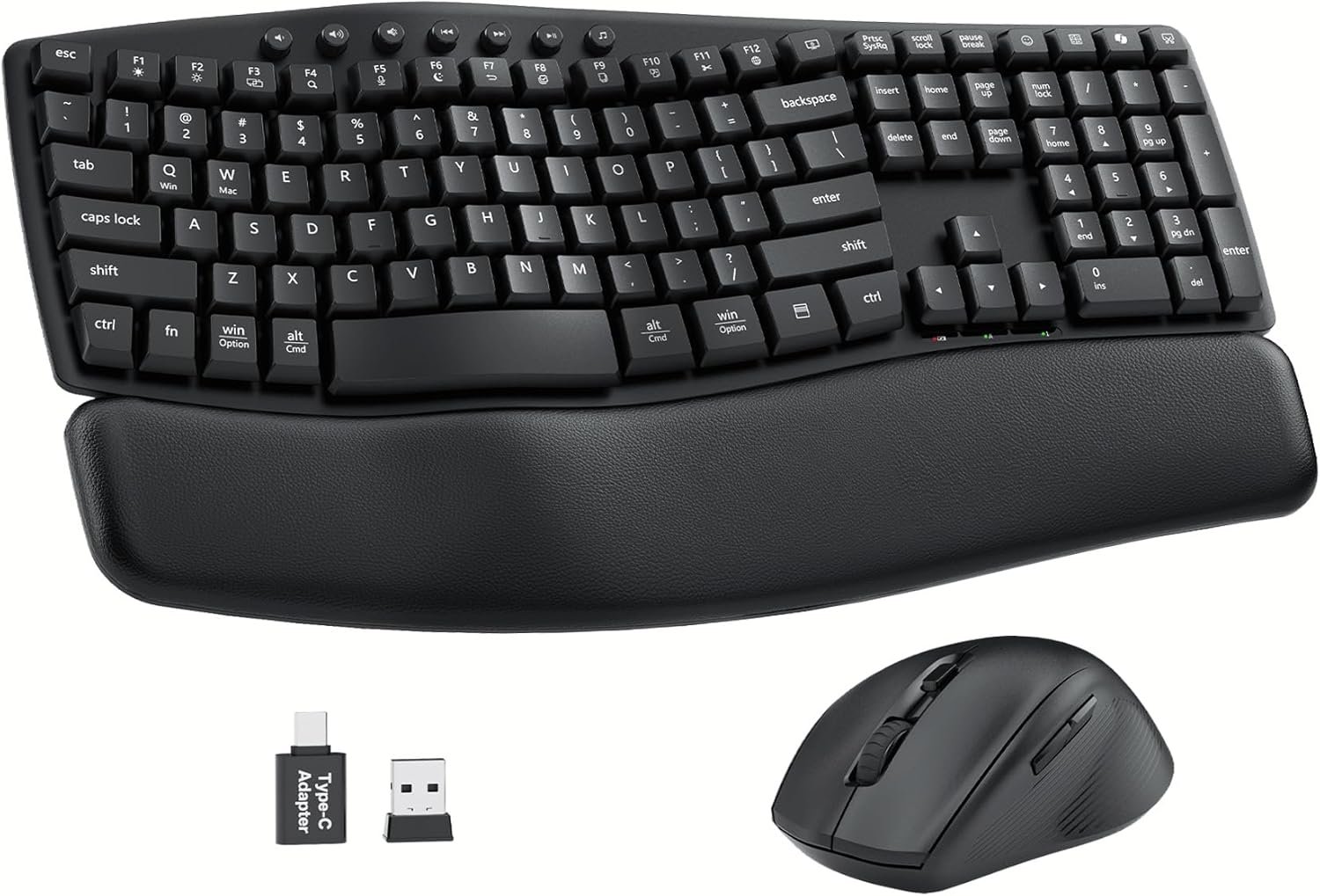 Ergonomic Wireless Keyboard and Mouse Combo, 30dB Quiet Full Size Keyboard Set with Wave Keys & Soft Palm Rest, Dual-System Switch for Windows/Mac, Ideal for Business Teams Home Office—Sablute
