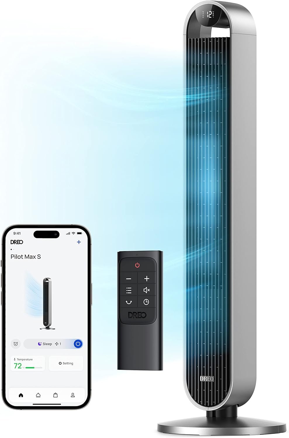 Dreo Tower Fan for Bedroom, 42 Inch 120° Oscillating Fan, 25dB Quiet DC Motor, 28ft/s Velocity Bladeless Standing Fan with 12 Speeds, 4 Modes, 12H Timer Cooling Fans for Home, Living Room