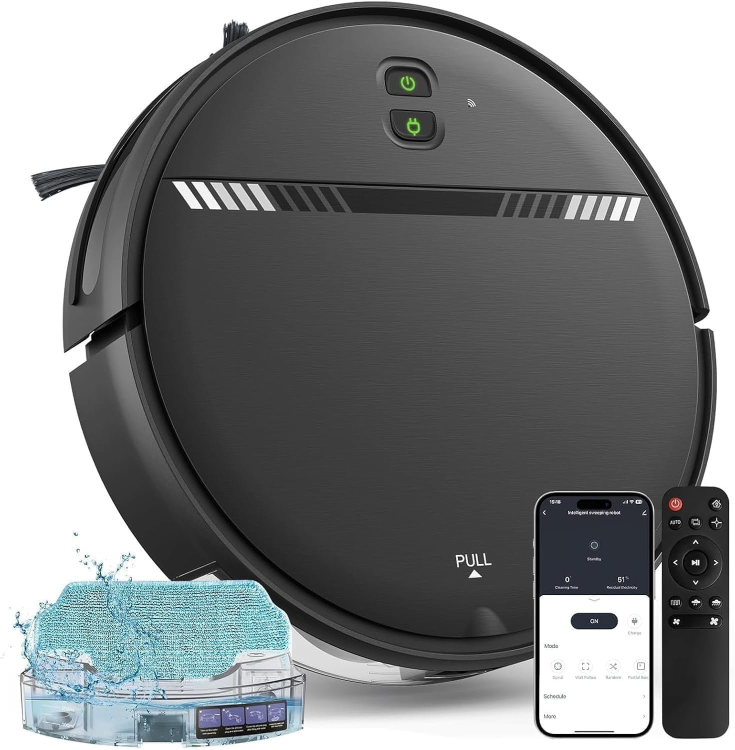 Robot Vacuum and Mop Combo, Vaccum Robot 2 in 1 with WiFi/App/Voice, Schedule, Water Tank and Dustbin, Self-Charging, Slim, Ideal for Hard Floor, Pet Hair, Carpet