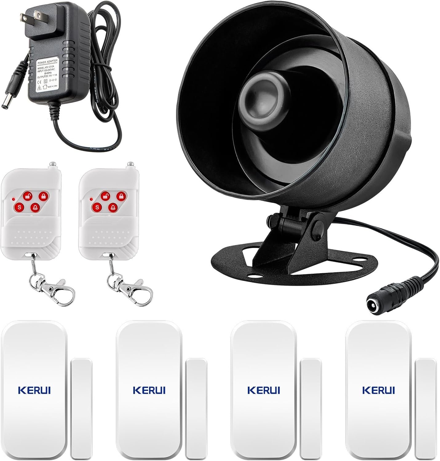 KERUI Indoor/Outdoor Security Alarm System Kit,Wireless Weatherproof Siren Horn with Remote Control and Door Contact Sensor Burglar Alarm for Home Basement Garage