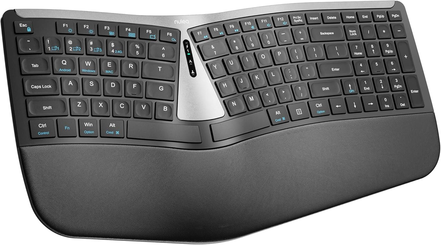 Nulea RT07B Wireless Ergonomic Keyboard – Split Keyboard, Wrist Rest, Natural Typing, Bluetooth and USB Connectivity, USB-C Rechargeable,Compatible with Windows Mac (Silver Black)