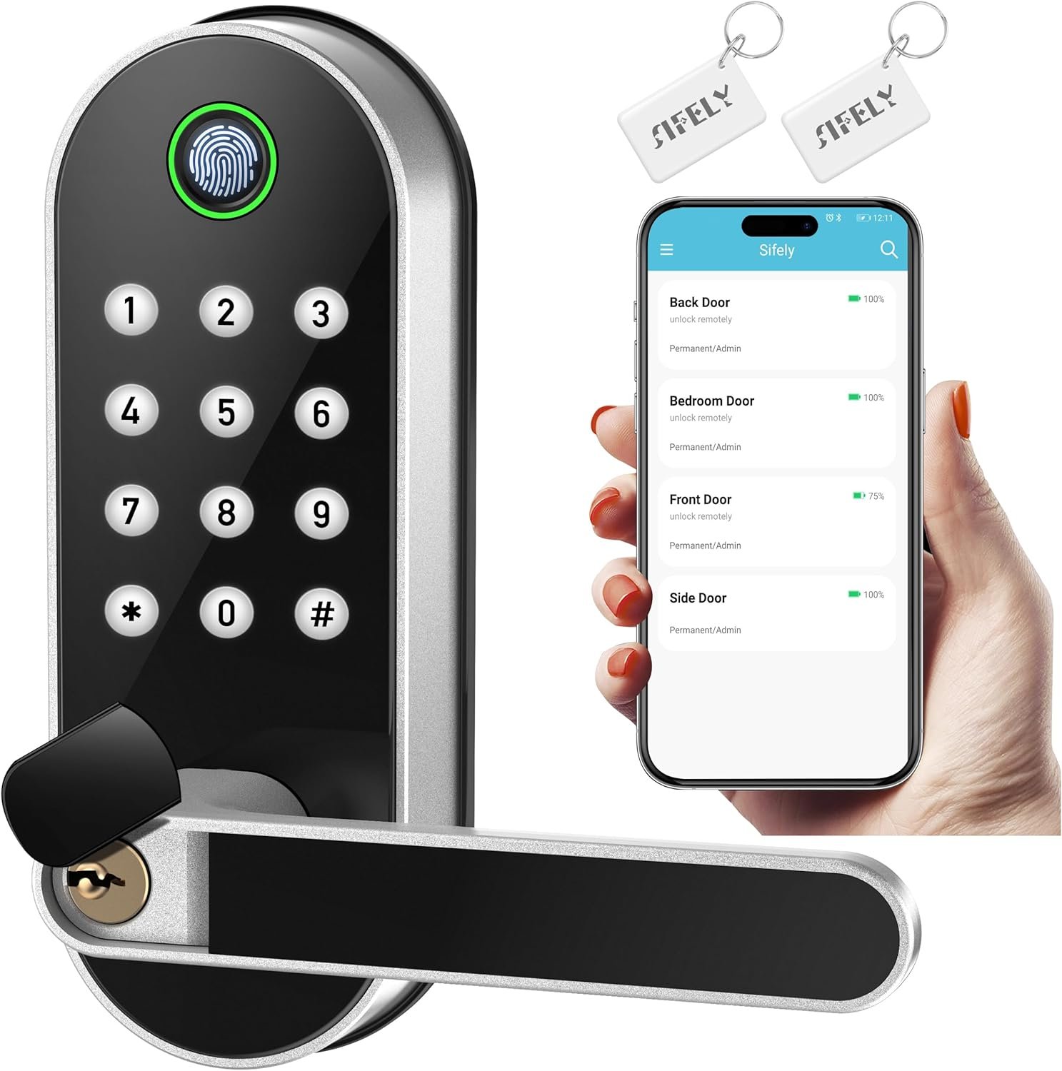 Fingerprint Smart Door Lock with Handle & Keypad – No More Lost Keys, Keyless Entry & Remote Access for Home, Kids, Airbnb & Rental Property, DIY Install, Alexa & Google Compatible