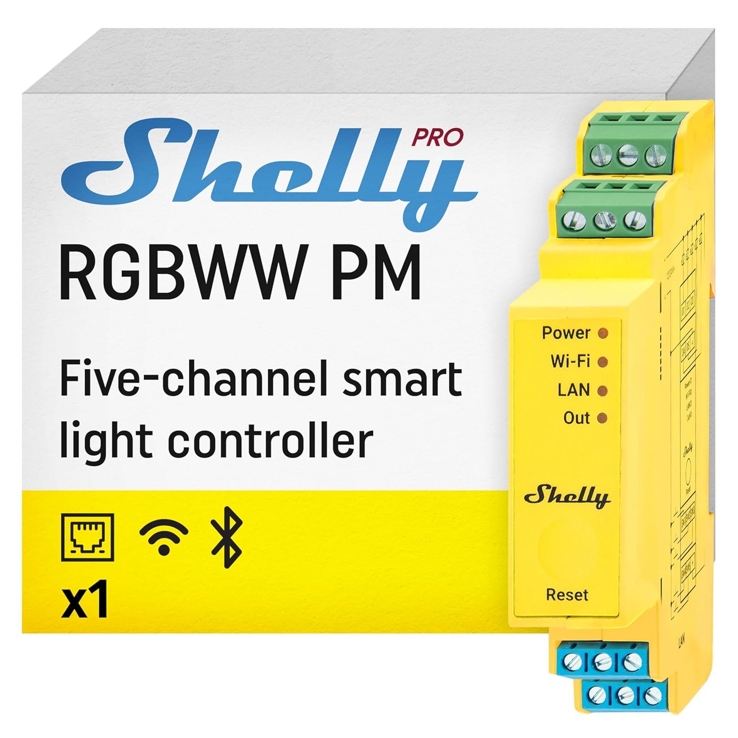 Shelly Pro RGBWW PM | Wi-Fi & LAN Smart Remote Control for RGBW Led Strips with Power Metering | Home Automation | No Hub | Compatible with Alexa & Google Home | iOS Android App | Dimming Control