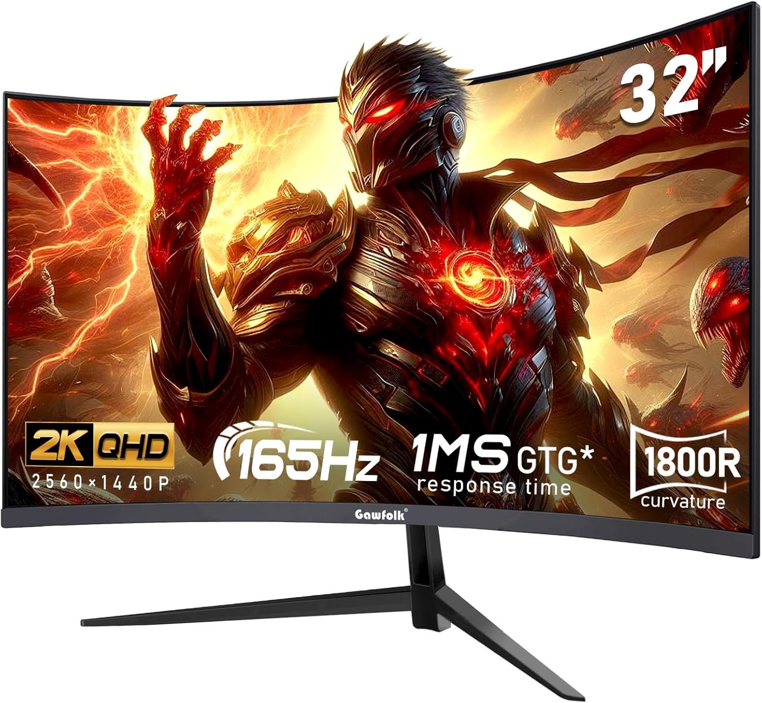 Gawfolk 32 inch 2K QHD(2560×1440P) 165Hz Curved Gaming Monitor,PC Screen, 1ms，FreeSync, 98% sRGB，178° Wide Viewing Angle，DisplayPort、HDMI, Wall Mount Compatible 100 * 100MM Wall – Black