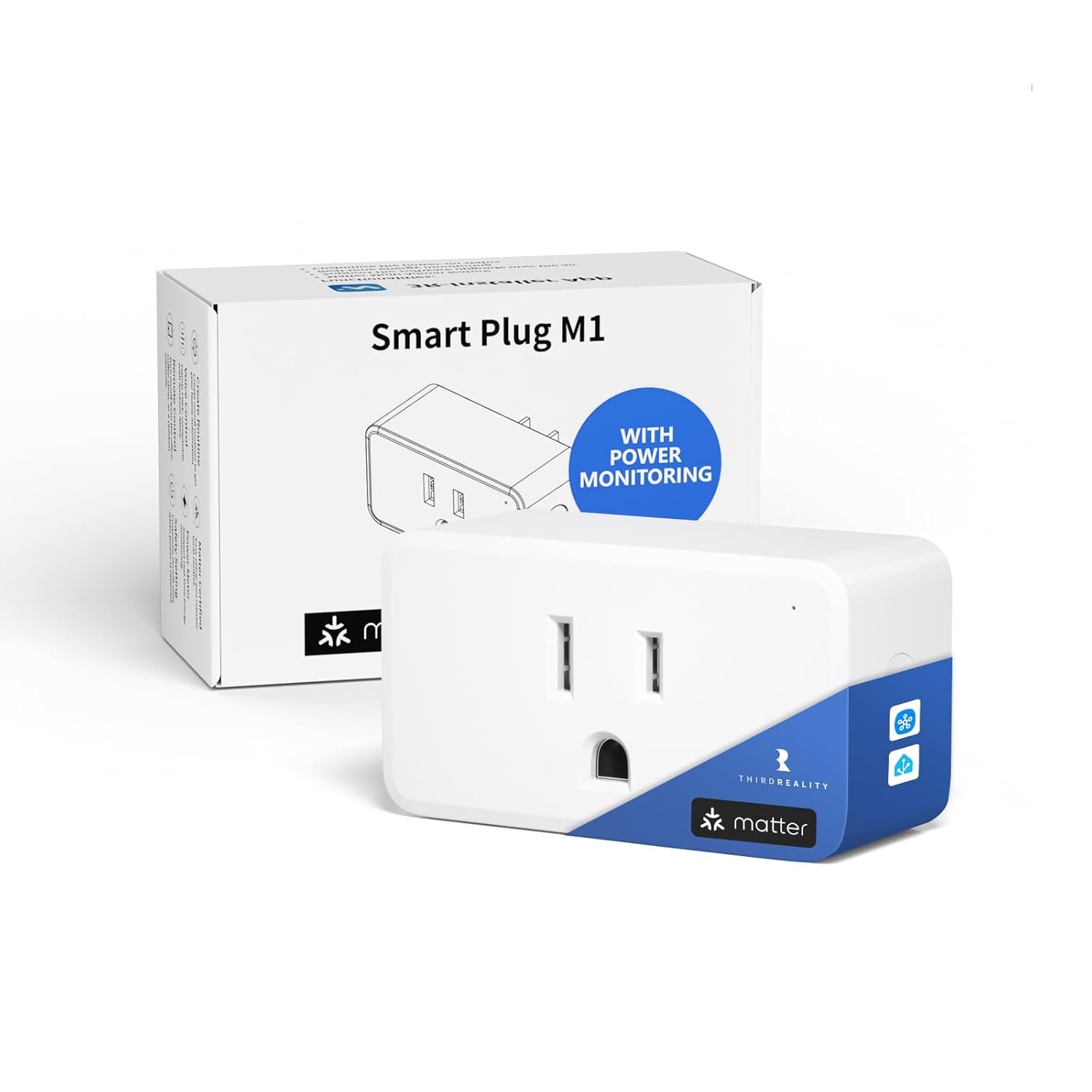 THIRDREALITY Smart Plug M1, Matter Over WiFi, Real-time Energy Monitoring, Compact Design, 15A/1800W Max, Smart Outlet, ETL Certified, Compatible with SmartThings, Home Assistant, 2.4G Wi-Fi Only