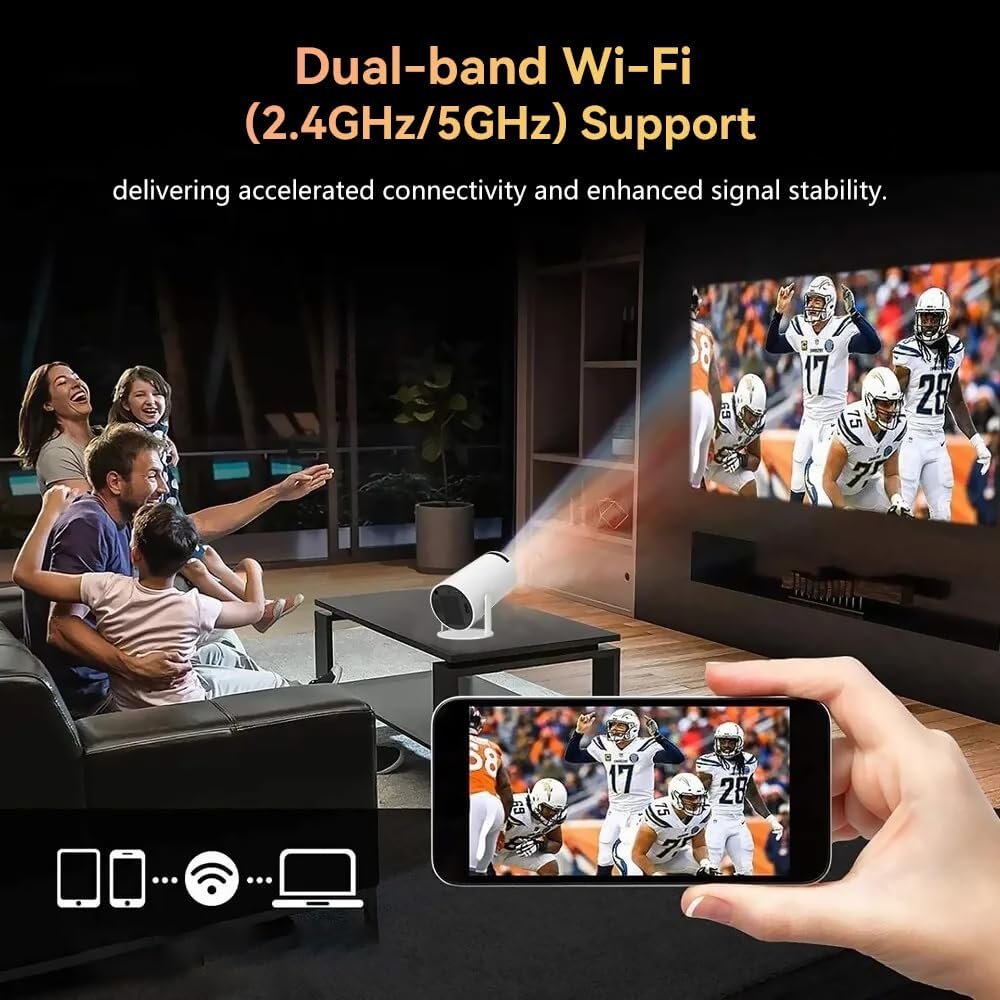 Mini Projector, 4K 1080P Support Portable Projector with Dual Band WIFI6 and Bluetooth 5.2 Android 13, Auto Keystone Correction, 180° Rotatable, 40″-150″ Screen Video Projector