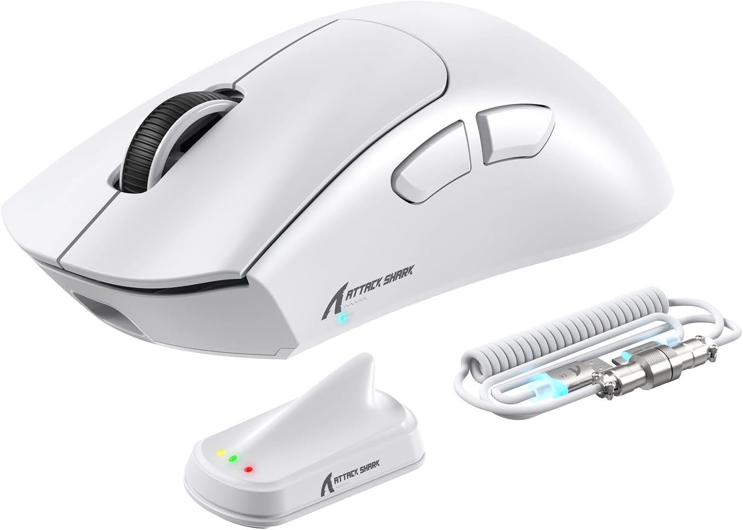 ATTACK SHARK V8 Wireless Gaming Mouse, 59g Lightweight BT/2.4G Wireless/Wired Mouse, PixArt PAW3950MAX Gaming Sensor, 8K Polling,42000 DPI,Coiled Cable,Office Mice for PC/Win/Mac(White)