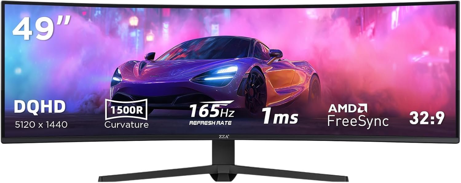 49 Inch Ultrawide Curved Gaming Monitor, 5K Display Dual QHD 5120×1440, 165Hz 1ms, 1500R VA Large Curved Monitor for Mac & Work, with FreeSync G-Sync Compatible, HDMI/DP Ports, Blue Light Filter, VESA