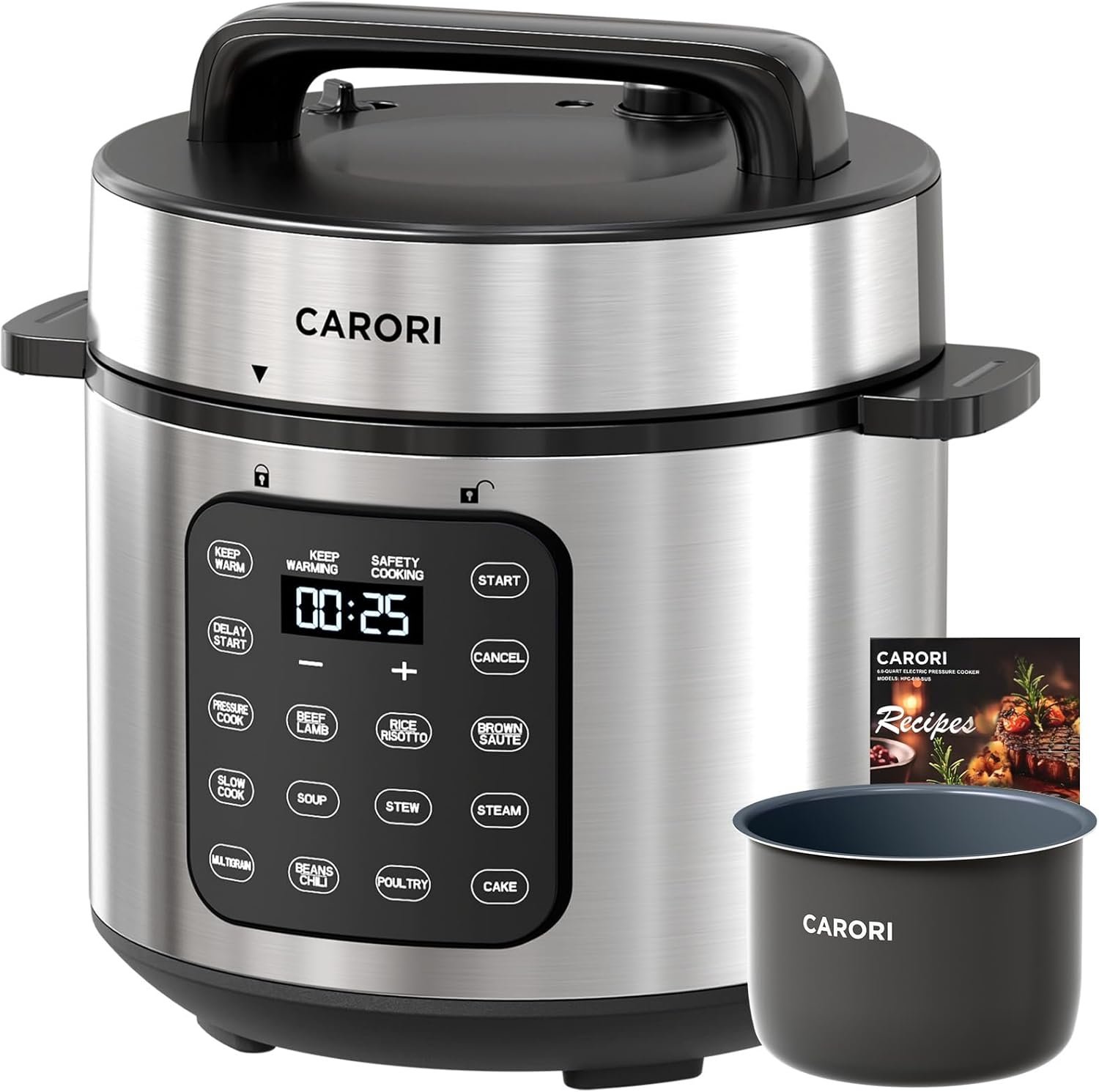 Electric Pressure Cooker 6 Quart Silver, Non-stick Pot, 9-in-1 Instant Pot, 12 Preset Functions with Touchscreen, Safe Steam Release, Stew, Slow Cook, Rice, Sauté, Warmer