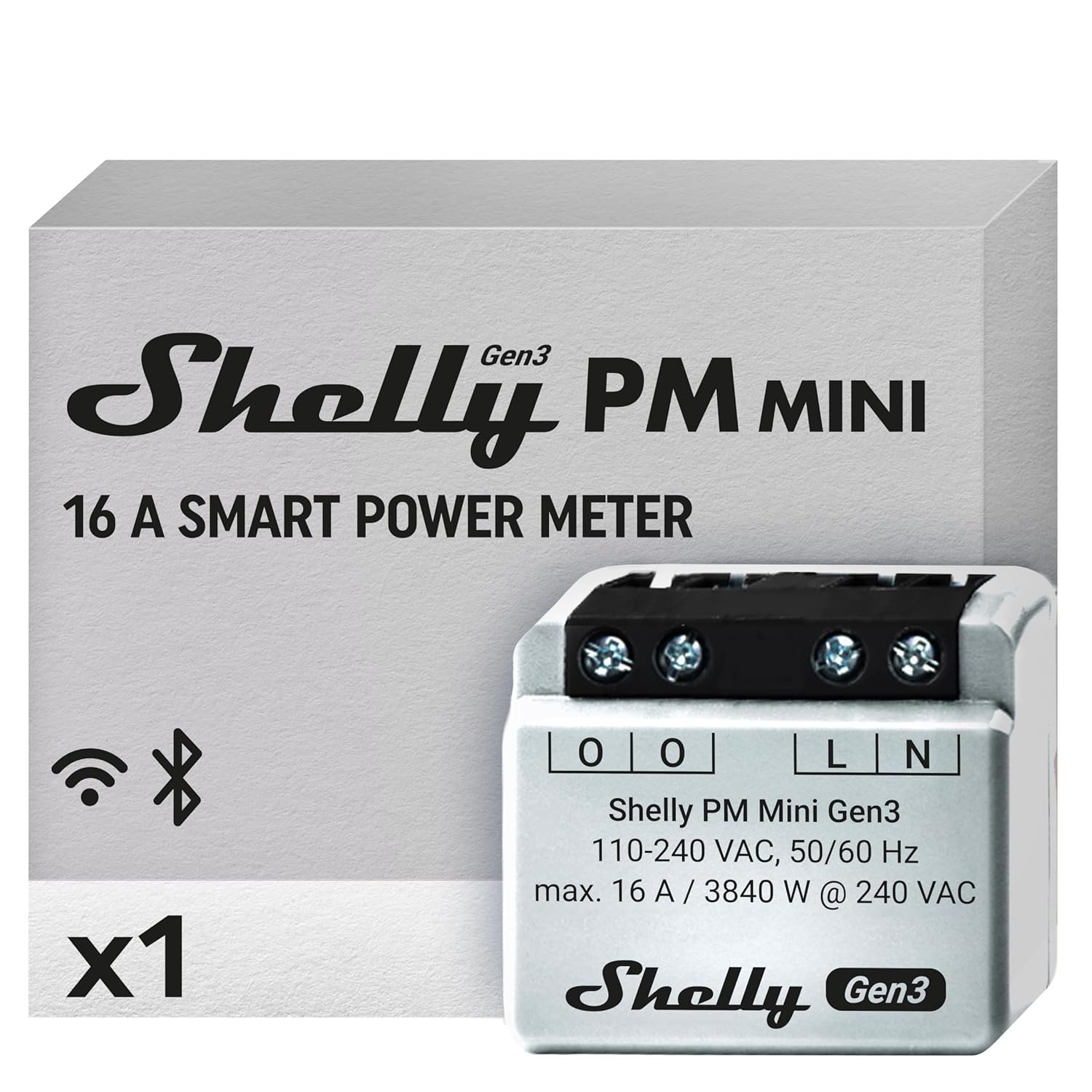 Shelly PM Mini Gen3 | WiFi Smart Power Meter 1 Channel 16 A | Home Automation | Bluetooth Gateway | Compatible with Alexa & Google Home | iOS Android App | No Hub Required | Smart Schedules